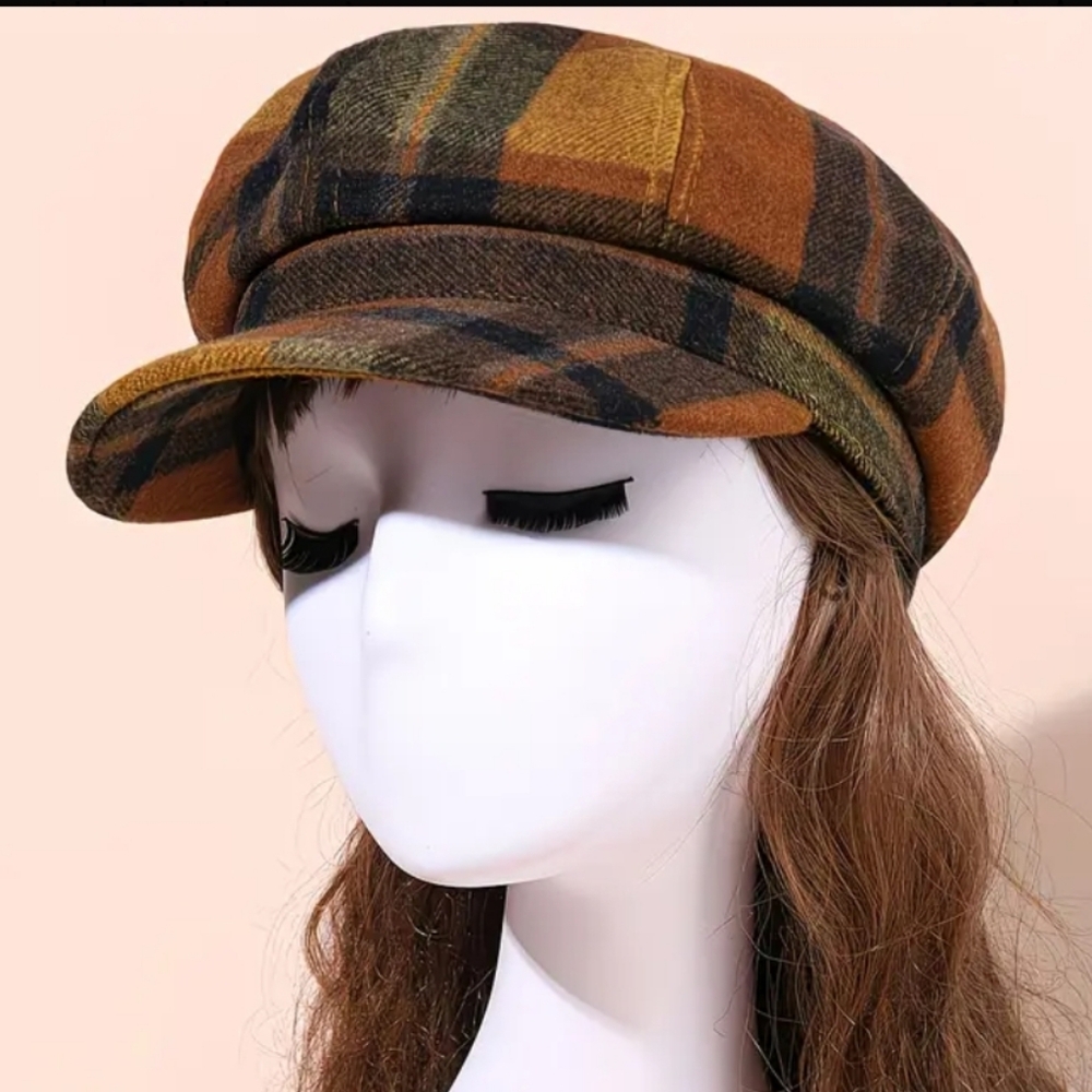 British Orange Plaid Beret Preppy Vintage Y2K Streetwear Academic Hat